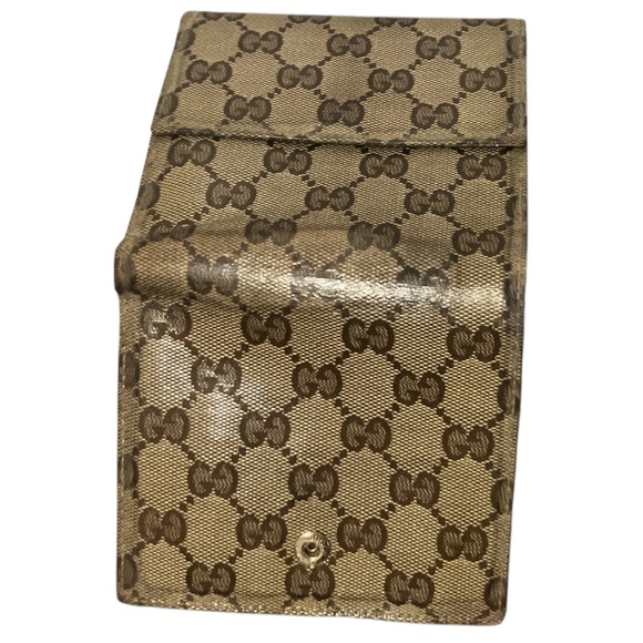 Gucci Brown and Gold Vintage Coated Canvas and Leather Mens Wallet with Crest - Picture 4 of 10